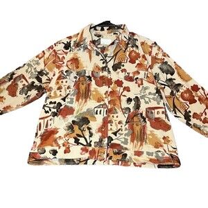 Christopher & Banks Blazer‎ Womens Size Large Tan Multicolor Full Button Stretch